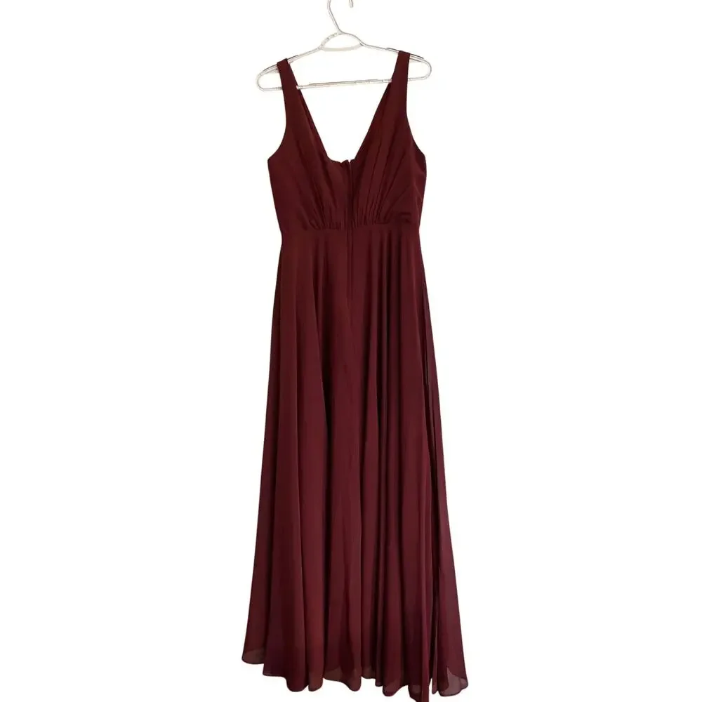 Celebrate Studio Burgundy Chiffon Maxi Dress Size 12 Formal Evening Bridesmaid - Picture 4 of 5